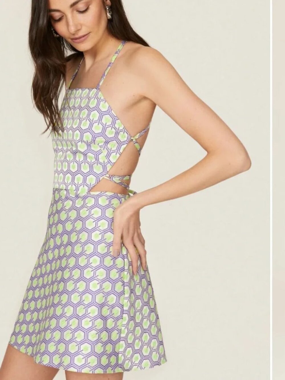 Ronny Kobo Frena Mini Dress Strappy low back Gorgeous Retro print fabric Party